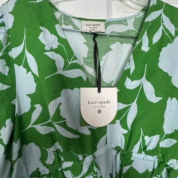 kate spade Green and Light Blue Floral Long Sleeve Midi Dress - Picture 3 of 9